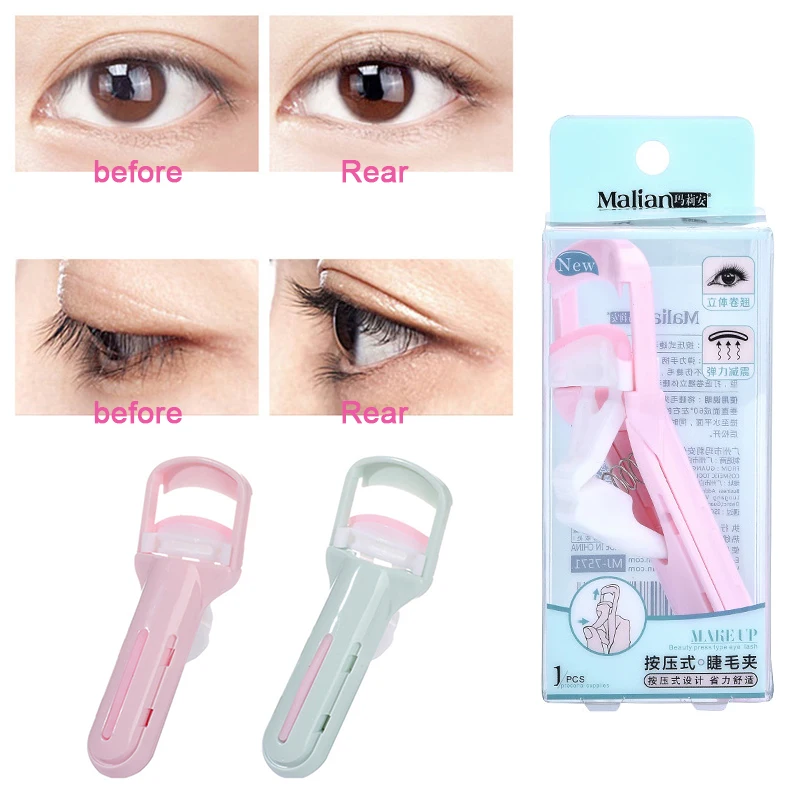

Malian Portable Pressing Eyelash Curler Curling Lasting Eyelashes Cosmetic Beauty Makeup Tool Send Silicone Pad Cosmetic Tool
