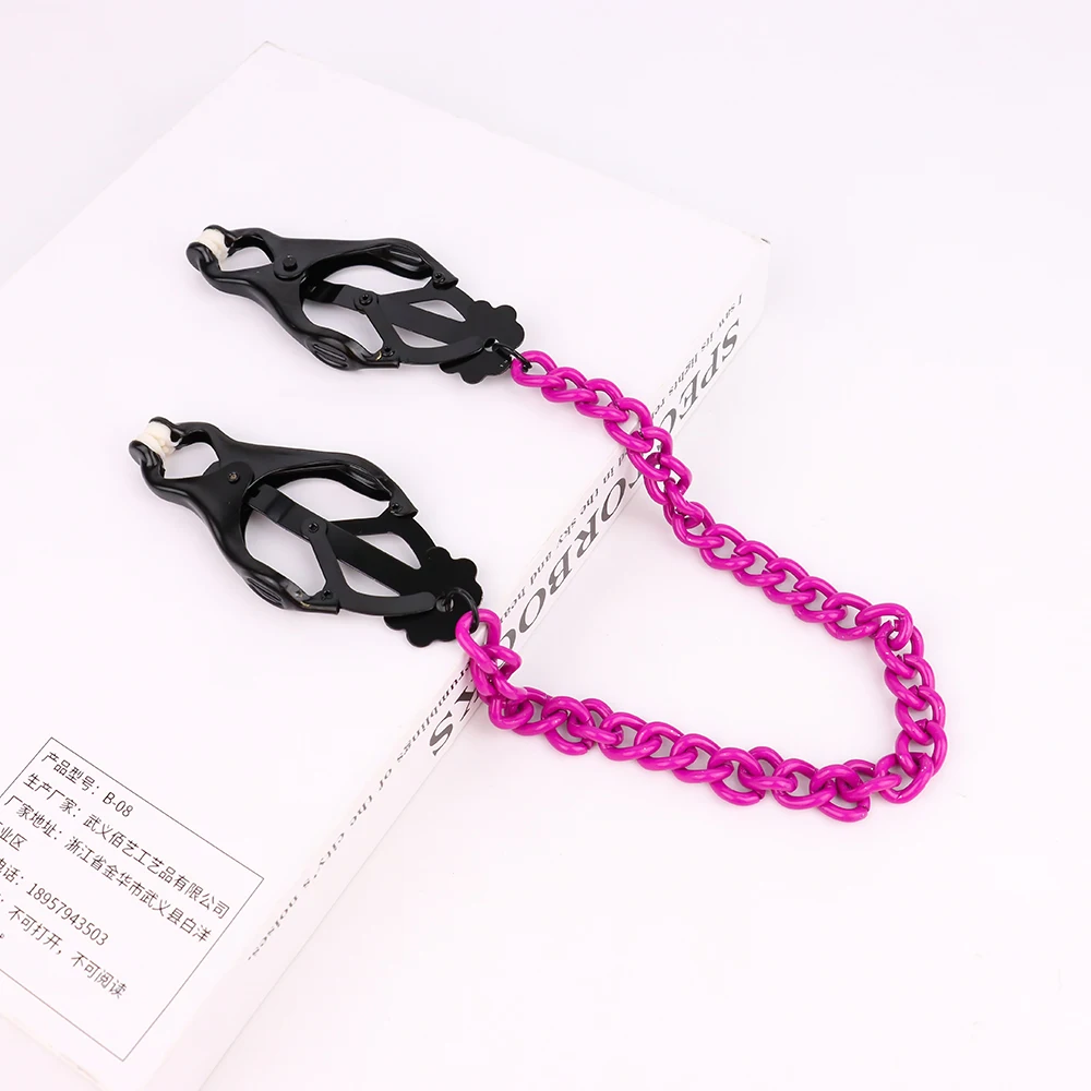Wide Nipple Clamps Metal Chain Non-adjustable Breast Clips Women Body Bondage Nipple Toys for Sex Play