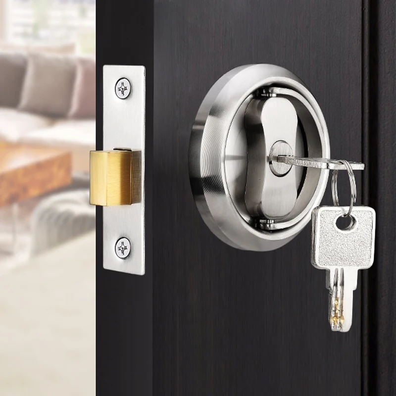 Stainless Steel Double-Sided Pull Ring Lock With Key Sliding Door Lock Invisible Door Multiple Types Available