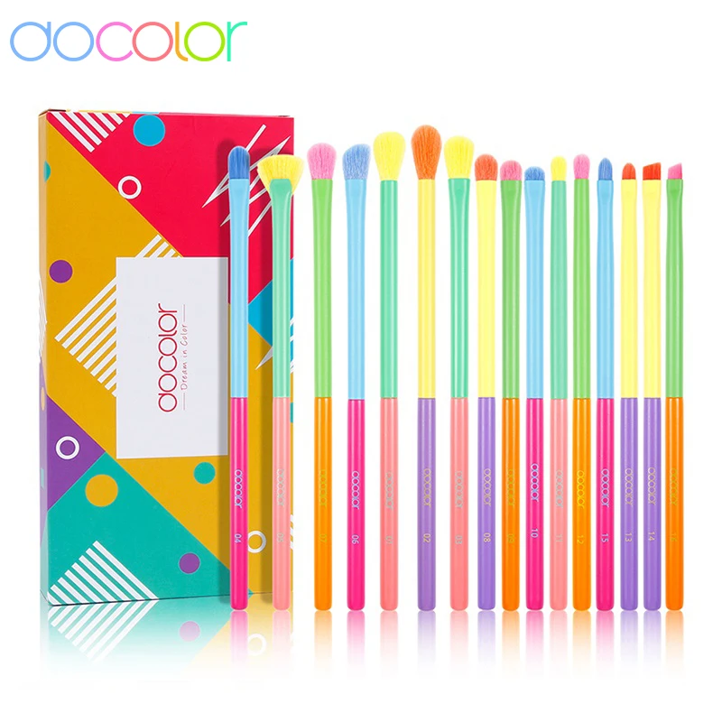Кисти для макияжа глаз Docolor 16 шт. цветные тени век мягкая кисточка синтетический