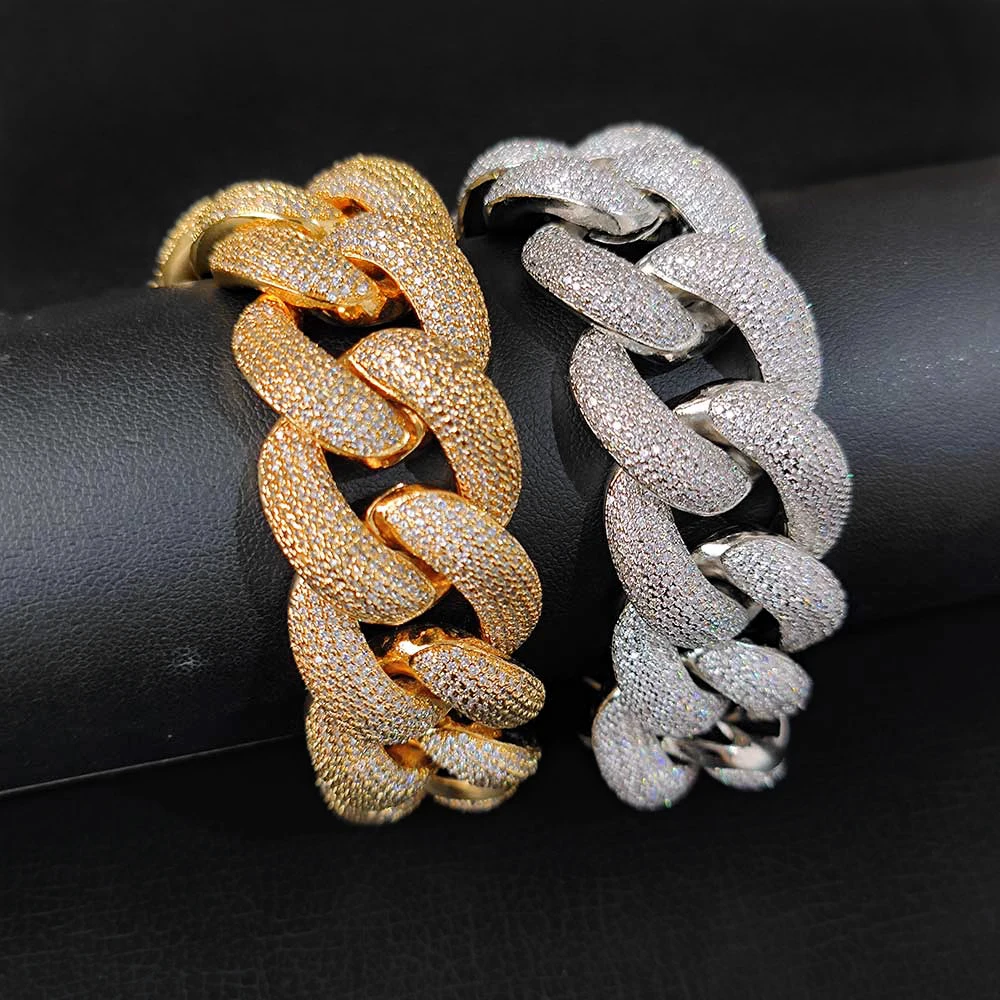 ALINOYA Hip Hop Ice Out 25Mm  Miami Cuban Chain Bling Diamond Jewelry Zircon Silver/Gold Plating Thick Link Bracelet