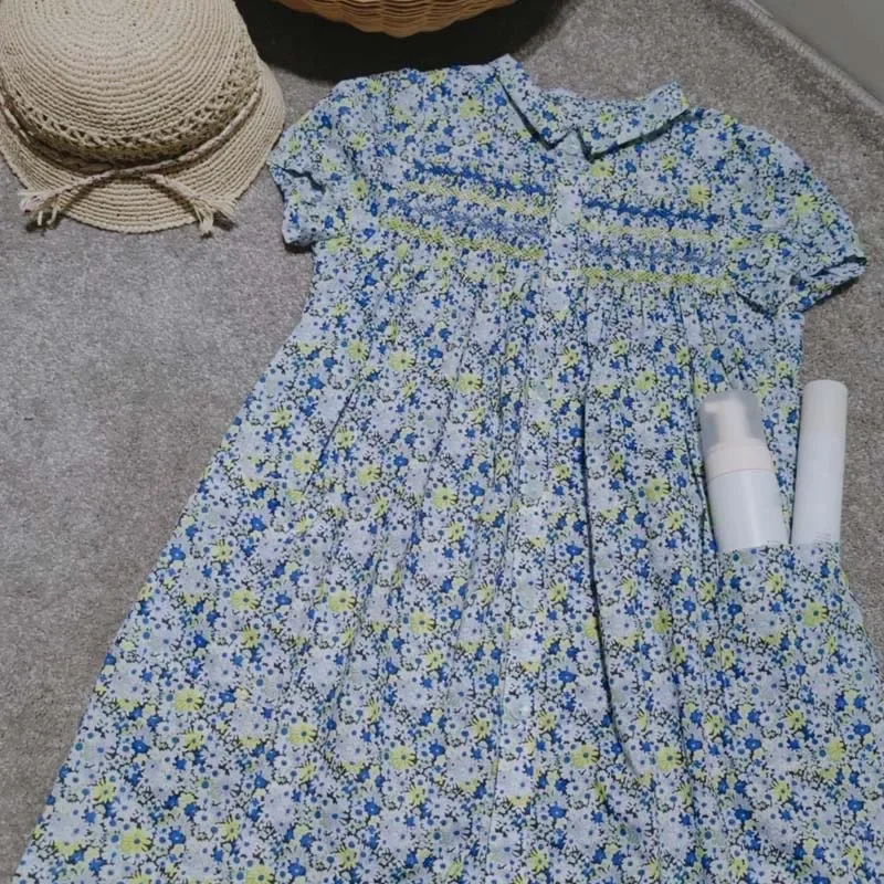 Pre-sale (Ship in May) 2024 BP Summer Baby Girls Dress Blue Floral Handmade Tie Up Dress Flower Girl Dresses Kids Clothes