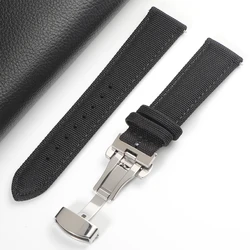 Sleek Quick Release Nylon Sailcloth Watch Strap with Butterfly Buckle - 22mm (Black)
