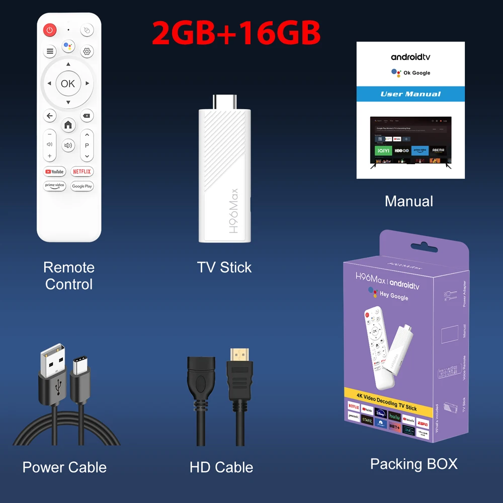 Android TV Stick H96 Max H313 TV Stick Google Voice Assistant TV Box Wifi6 BT5.0 Ultra HD 4K Streaming TV Stick 2GB 16GB