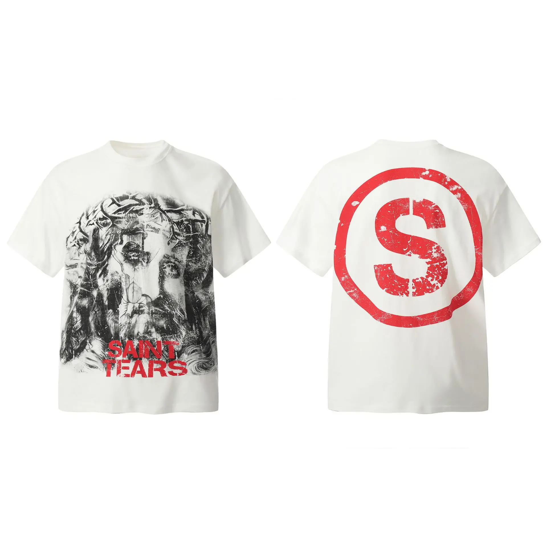 

American avatar pattern print retro loose washed distressed short sleeved T-shirt for men oversized t shirt
