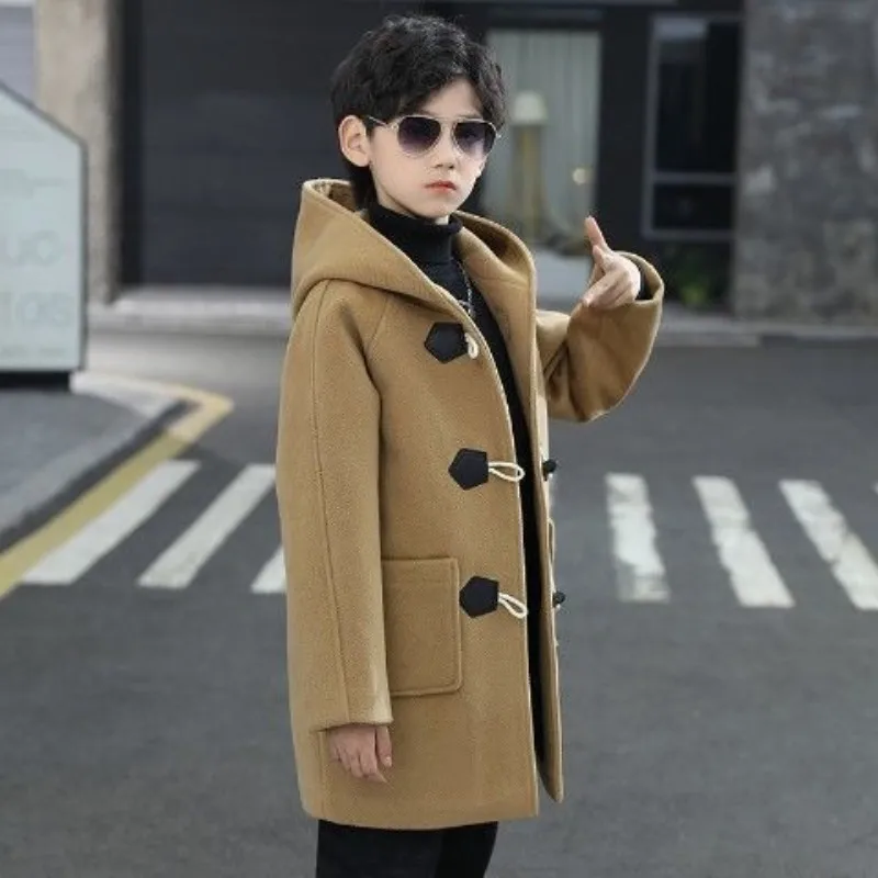 Fashion Boys Cotton Wool Hoodid Coat Jacket Outerwear Thicken Plus Velvet Winter Autumn Childrens Clothing 5-14Years