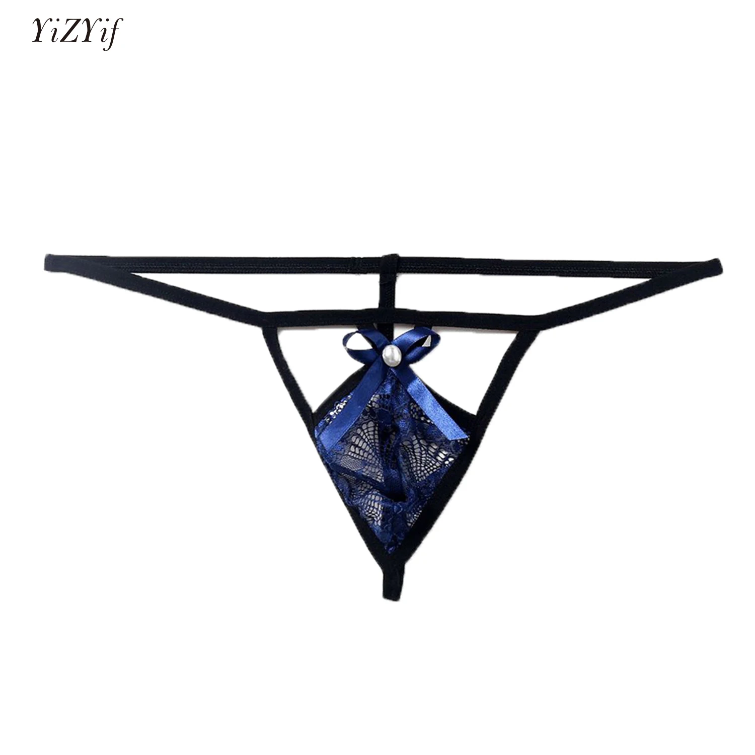 

Mens Low Rise Cut Out Lace Thong Elastic Waist T-Back Bowknot Adorned See-Through G-String Tempting Nightwear Lingerie