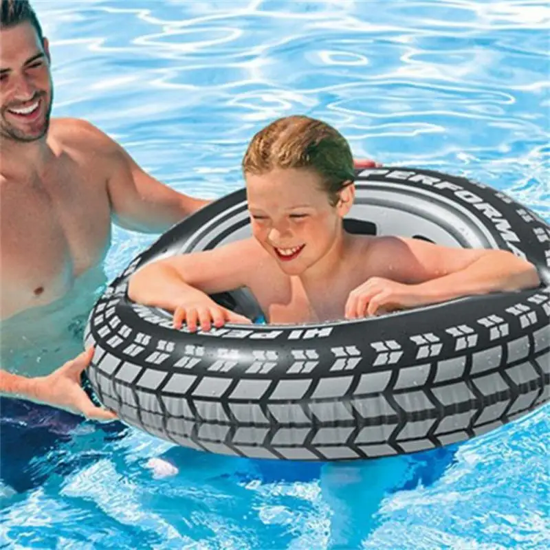 Black Wheel Tire Swimming Ring Adult Inflatable Pool Float Tube Circle Summer Water Toys Air
