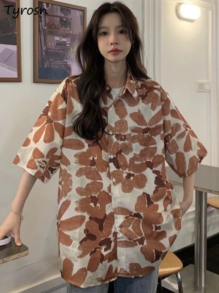 

Shirts Women Design All-match Printing Holiday Popular Streetwear Loose Daily Ulzzang Turn-down Collar Prevalent Students Casual