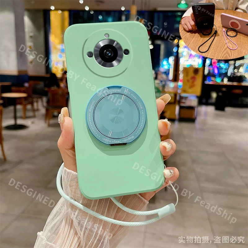 Magnetic Holder Silicone Phone Case with Bracket & Screen Protector Film