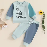 RUEWEY Toddler Boys Pant Sets Spring Autumn Clothes Letter Contrast Color Long Sleeve Sweatshirts and Long Pants Baby Clothing 3
