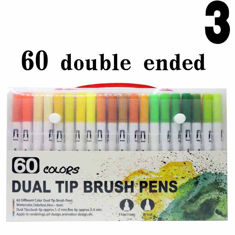 60 Color Dual Tip Brush Pens Fine Liners Marker Pens Watercolor Brush Pens  Drawing Sketch for Art Markers Round Gift Package - AliExpress