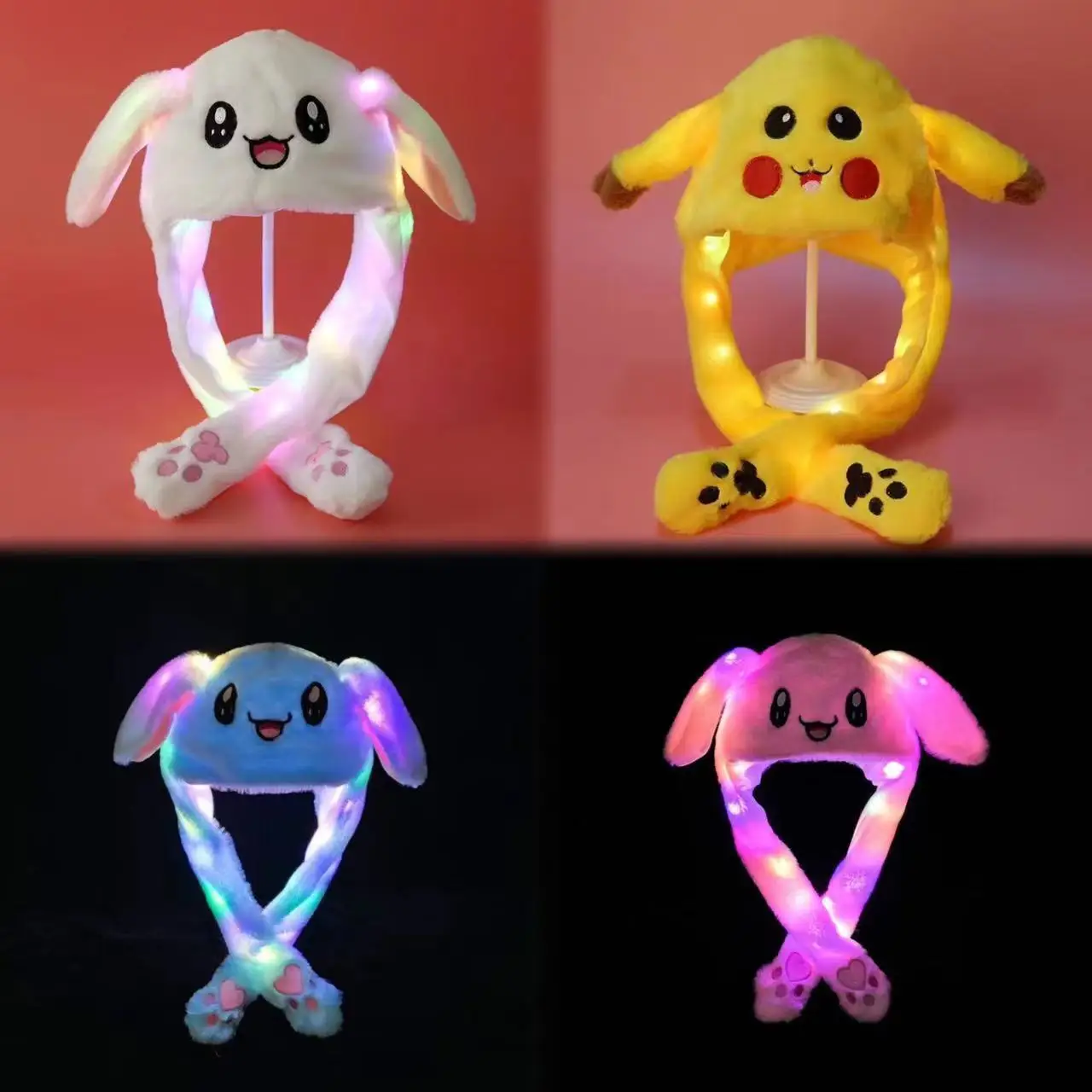 Pokemon Plush Hat Pikachu Cute Ear Shape with Warm Light Cosplay