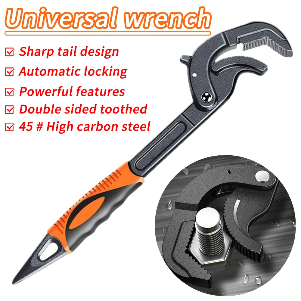 

2Pcs/Set 14-30/30-60mm Universal Key Pipe Wrench Open End Spanner Set Plumber Multi Hand Tool Adjustable Ratchet Wrench