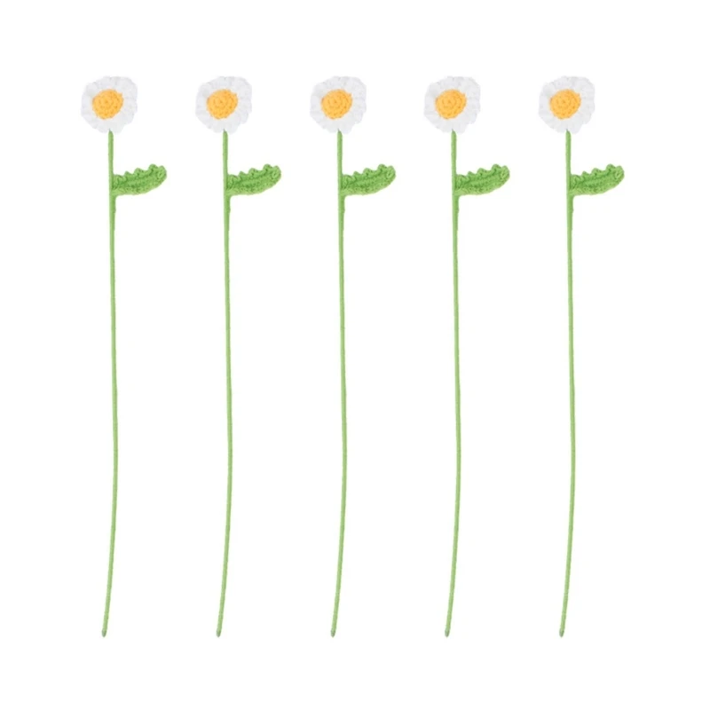 

5Pcs Crochet Flower Decorations Handmade Knit Chamomiles Flower Knit Bouquets F1CC