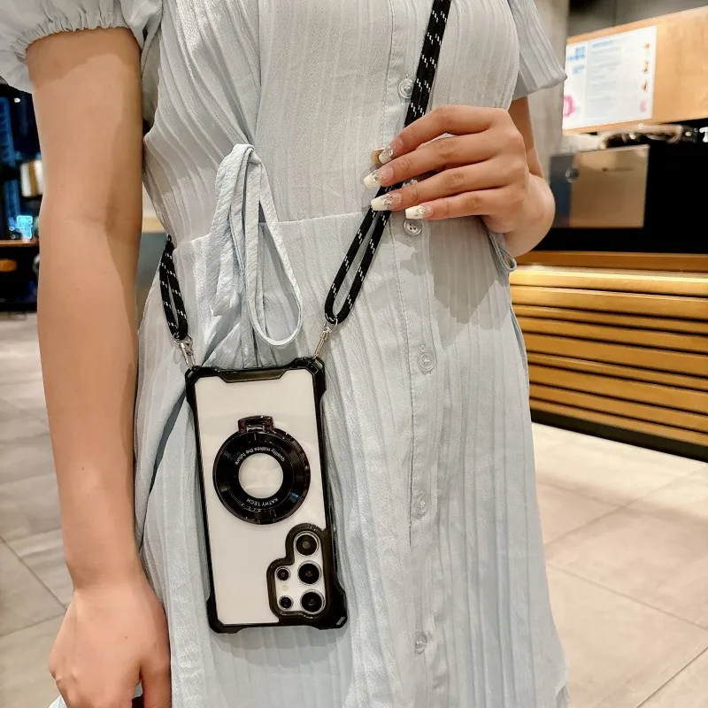 Magnetic Magsafe Crossbody Lanyard Phone Case with Four Corner Strap and Stand