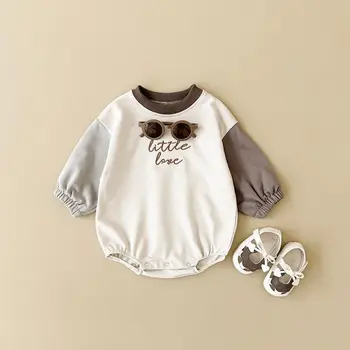 2024 Neonato Pagliaccetto di Cotone Casual Delle Ragazze Dei Ragazzi Tuta Primavera Nuovo Blocco di Colore Pullover Pulsante Abbigliamento Per Bambini 0-18M