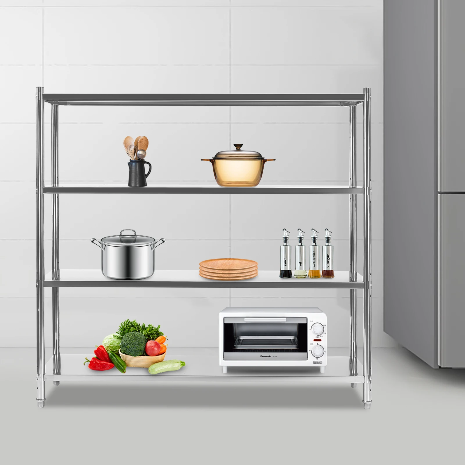 Stainless Steel Shelving 4 Tier Adjustable Shelf Storage Stainless Steel Heavy Duty Shelving