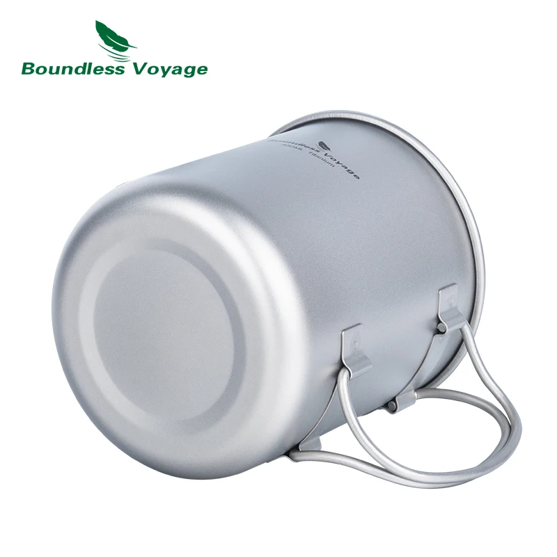 Boundless Voyage Ti3056D Titanium mok voor op de camping, koffiekoker, outdoor theekopje, picknickservies voor 1 persoon, licht en draagbaar, 450 ml