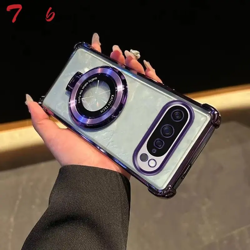 Shockproof Magnetic Phone Holder Case with Clear Plating and Silicone Cover