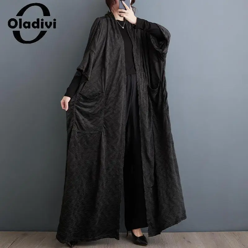 

Oladivi 3/4 Sleeve Oversized Long Trench Coats Women 2023 Spring Autumn New Casual Loose Overcoats Long Cardigan Outerwears 8102