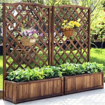 Rustic Wooden Raised Garden Bed Vegetable Planter Grid Box with Climbing Trellis 1