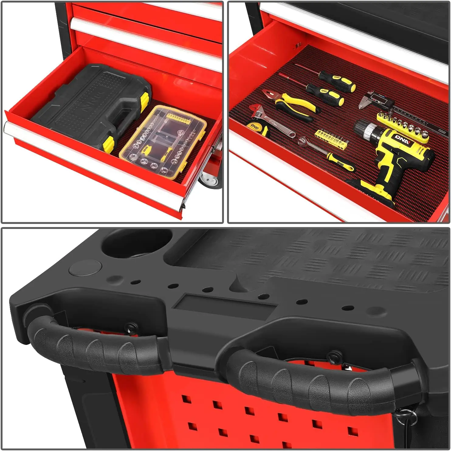 30.5" L X 18" W X 38" H 5-Drawer Lockable Slide Tool Chest Rolling Tool Cart Cabinet (TOOLS-00001)with Keys  Red Upgrade Package 6