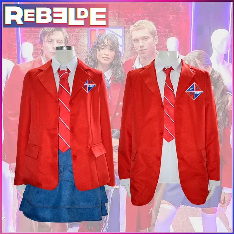 

EWS Rebelde Cosplay Costume High School Uniform Red Suit Jacket Skirt Shirt Tie Full Set Halloween Party Costumes for Men Women