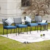 4 Piece Outdoor Patio Wrought Iron Dining Chair Set with Cushions Arms High Backrest Curved Armrests Indoor Outdoor Furniture 2
