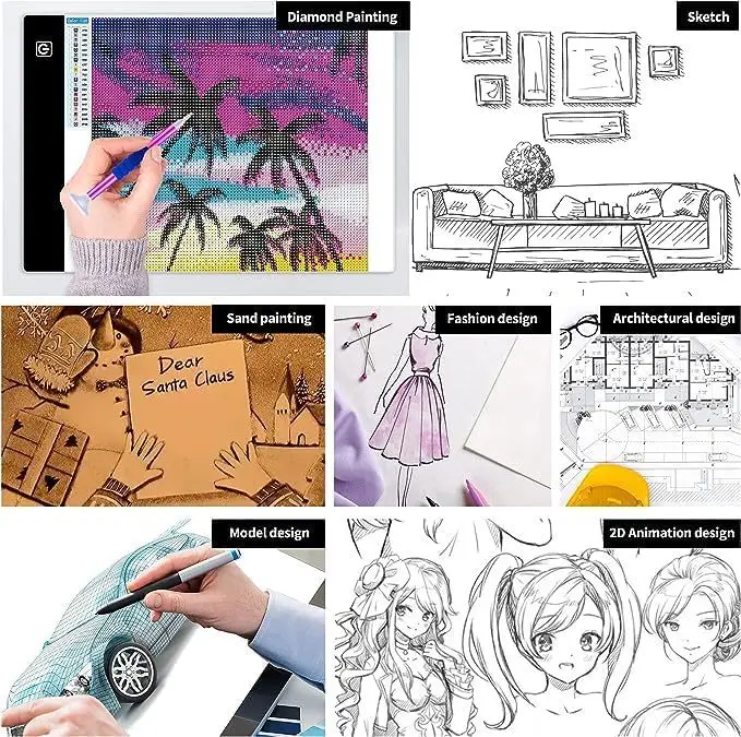 A3/A4/A5 Dimmable LED Light Pad for Diamond Painting Accessories, Tracing Light Box with Eye Protection
