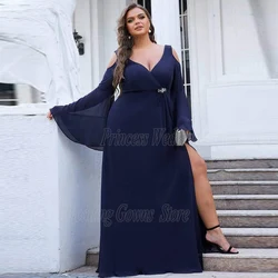 Plus Size Side Slit Wedding Guest Gown For Woman Party Sexy V Neck Mother Of The Bride Dress Long Sleeves Robe De Soriee