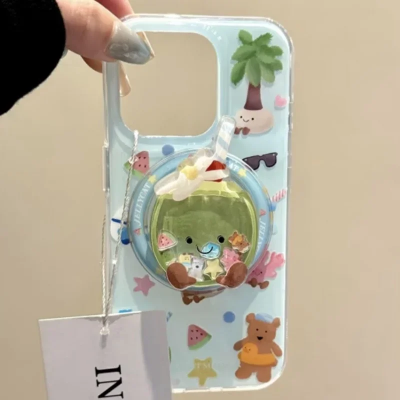 Cute Korean Cartoon Quicksand Coconut Magnetic Phone Stand Holder