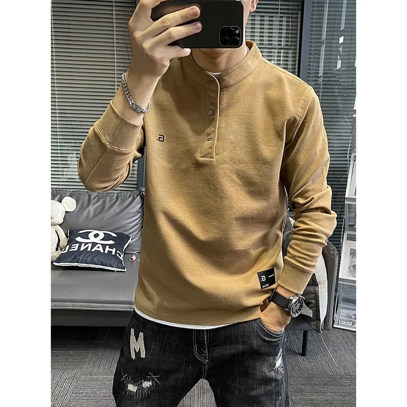 

Stylish Solid Color Letter Embroidery Korean T-Shirt Men's Clothing 2022 Autumn New Oversized Casual Pullovers Loose Tee Shirt