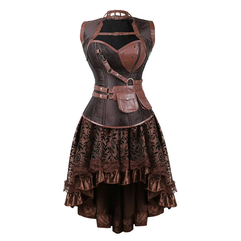 

Sexy Women's Gothic Victorian Steampunk Corset Dress Vintage Overbust Corsets and Bustiers with Skirt Party Halloween costume