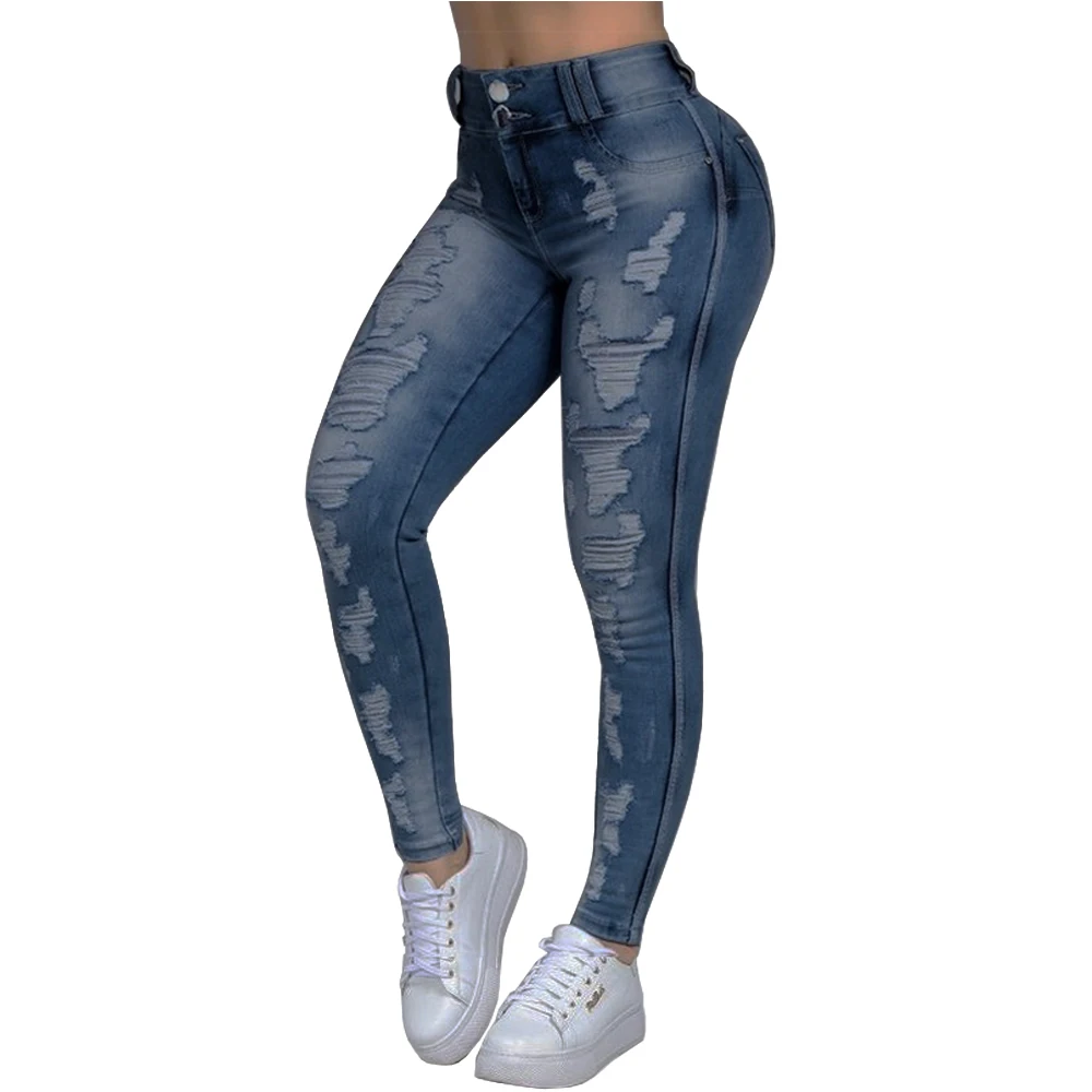 apple bottom jeans Plus Size Women Skinny Jeans Ripped Causal Denim Pants Light Washed High Waist Tight Ladies Jeans Causal Hole Female Trousers women's clothing stores