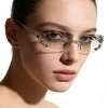 Harajuku Rimless Star Decor Sunglasses Anti-Blue Light UV400 Y2K Punk Rivet Shades for Women Men Decorative Accessories