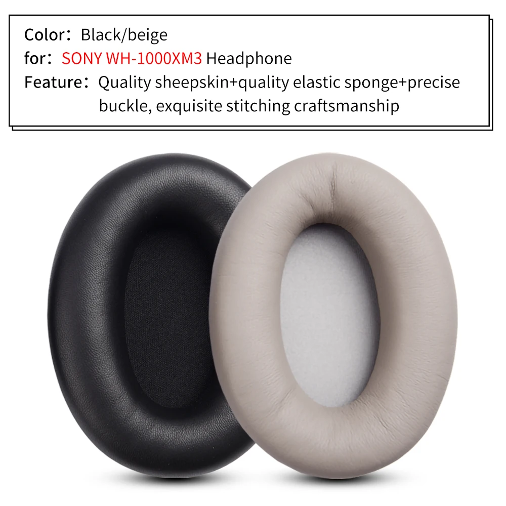 Genuine Lambskin Couro Ear Pads para Sony Almofada de Auscultadores Esponja Earmuffs Headconjunto Espuma Substituição Wh1000xm3 - Image 3