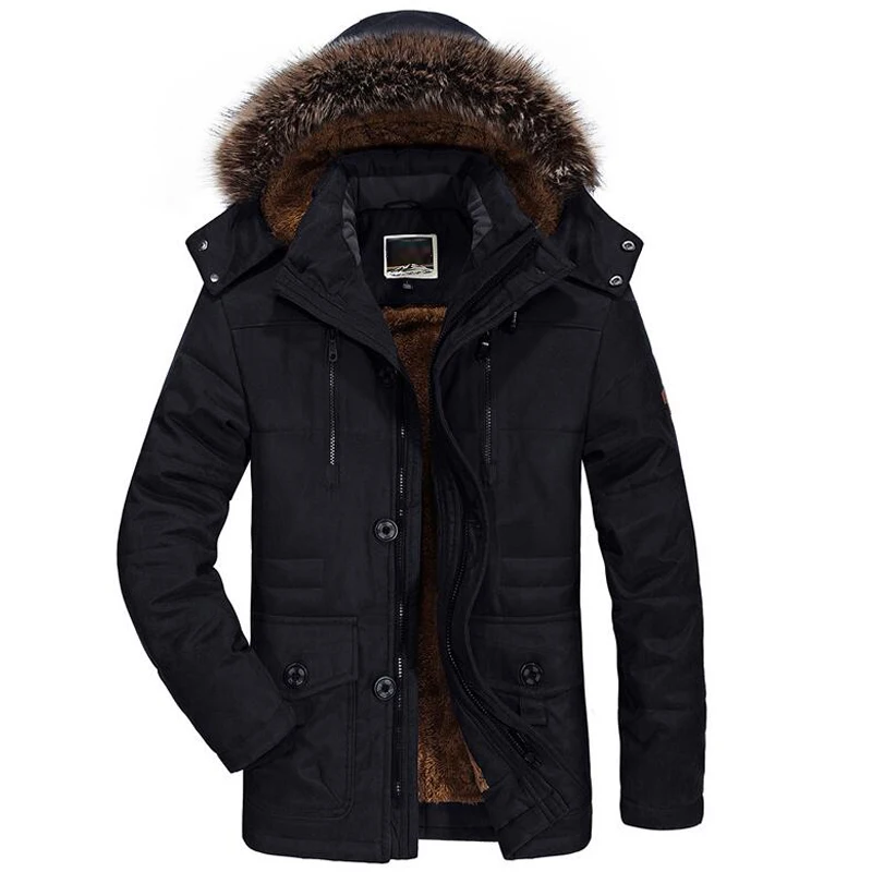 Hooded  Cotton Padded Parka Coat Casual Faux Fur Fleece Long Male Jacket Windbreaker Men Warm Winter Jacket Men Plus Size