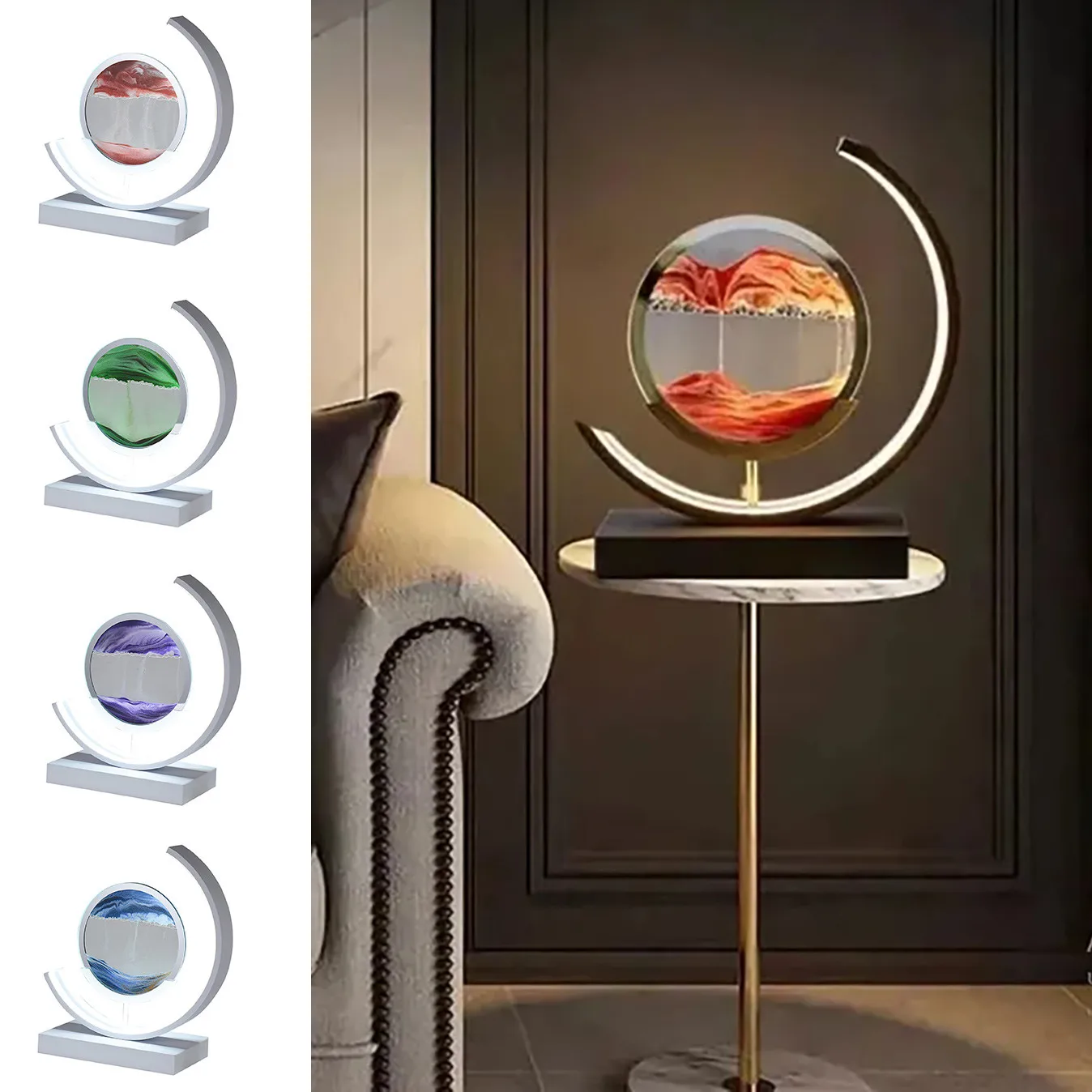 

Flowing sand painting creative LED light luxury hourglass table lamp living room wine cabinet office desktop home decorations