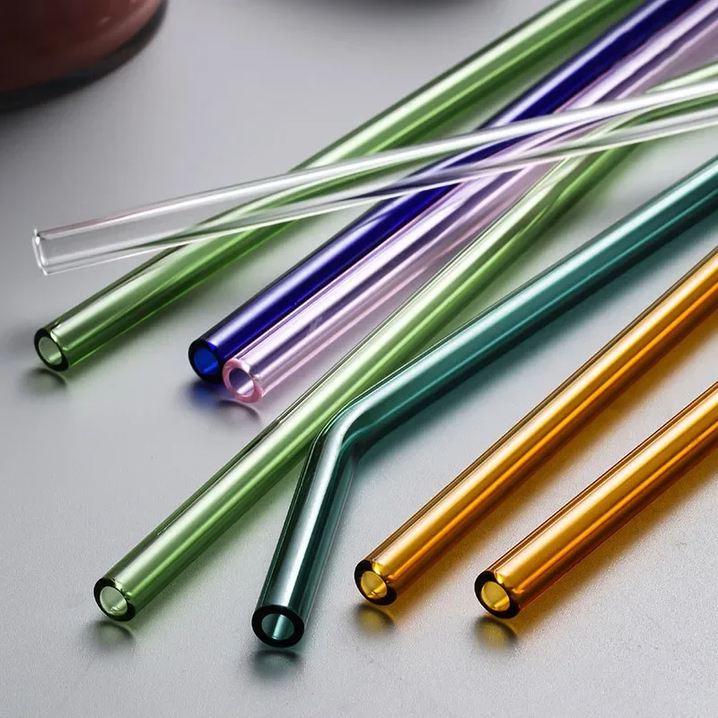 Eco-Friendly Reusable Glass Drinking Straws Set - 8 Pieces with Cleaning Brush for Smoothies, Milkshakes, Tea, Juice, and Cocktails