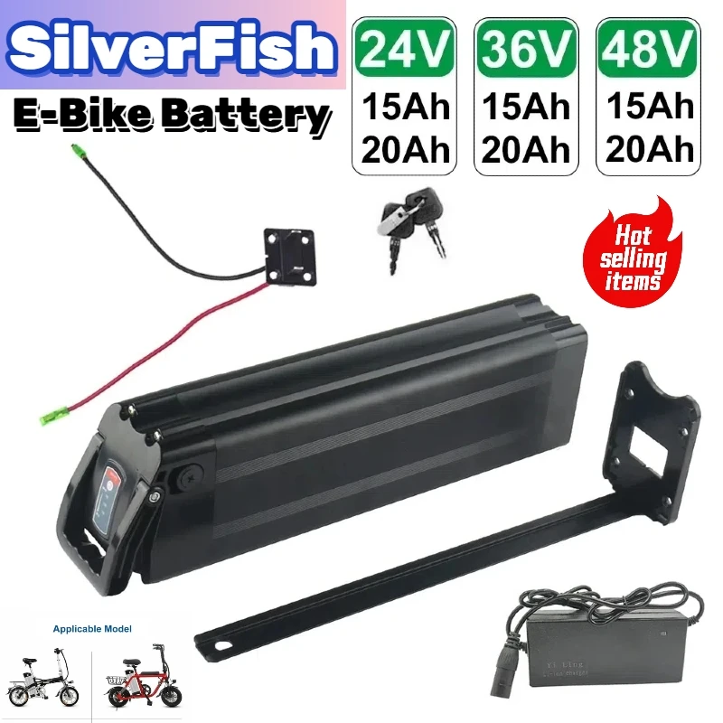 

SilverFish 24V/36V/48V large capacity 15AH 20AH li-ion 18650 battery pack for various electric bicycles, equipped with a charger