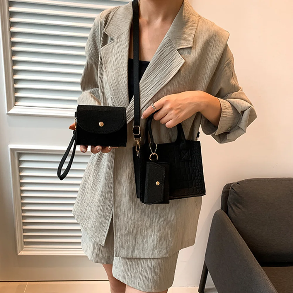 Fashion Felt Stone Pattern Single Shoulder Small Square Shopping Bag Kit Women Solid Color Crossbody Bags Tote Handbag