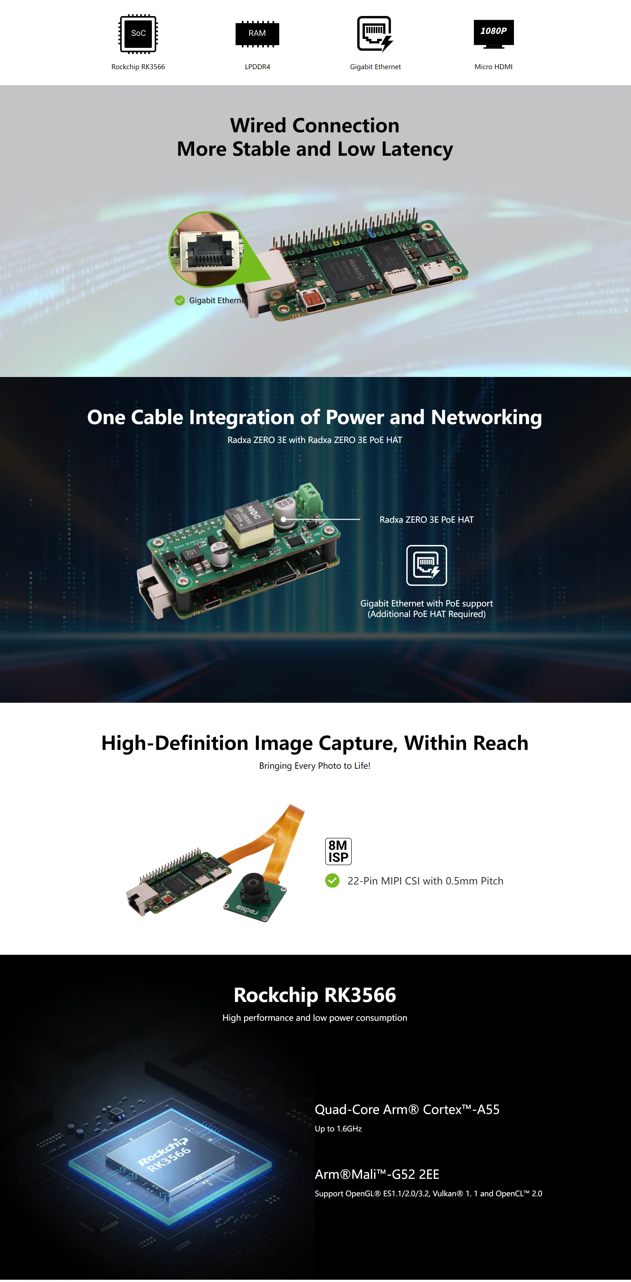 Radxa ZERO 3E RK3566 Development Board Quad-Core Arm® Cortex
