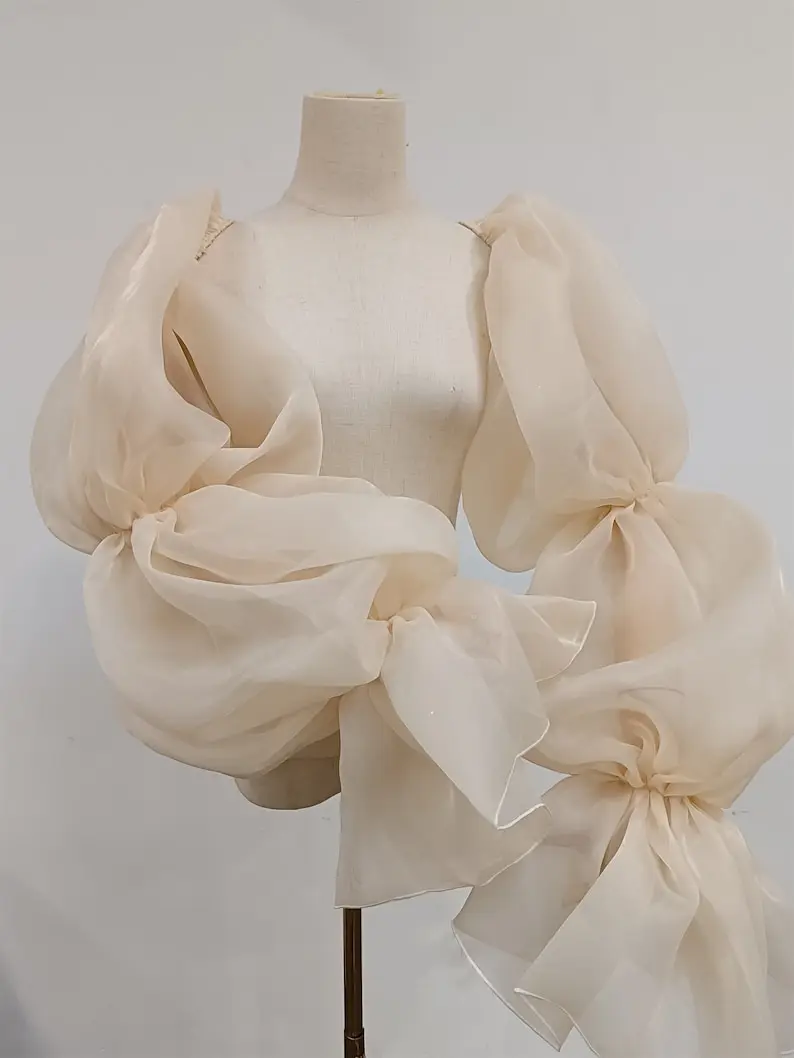 Wedding Dress Gloves Wedding Sleeve Accessories Organza Wedding Sleeves Puffy Removable Gloves Champagne Cap Sleeve Women Bride Accessory Formal Party Bridal Accessories