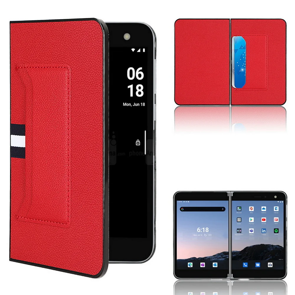 For Microsoft Surface Duo Phone Case for Surface Duo 1 with Card Slot Litchi Patterned PU Leather Shockproof Protective PC Cover