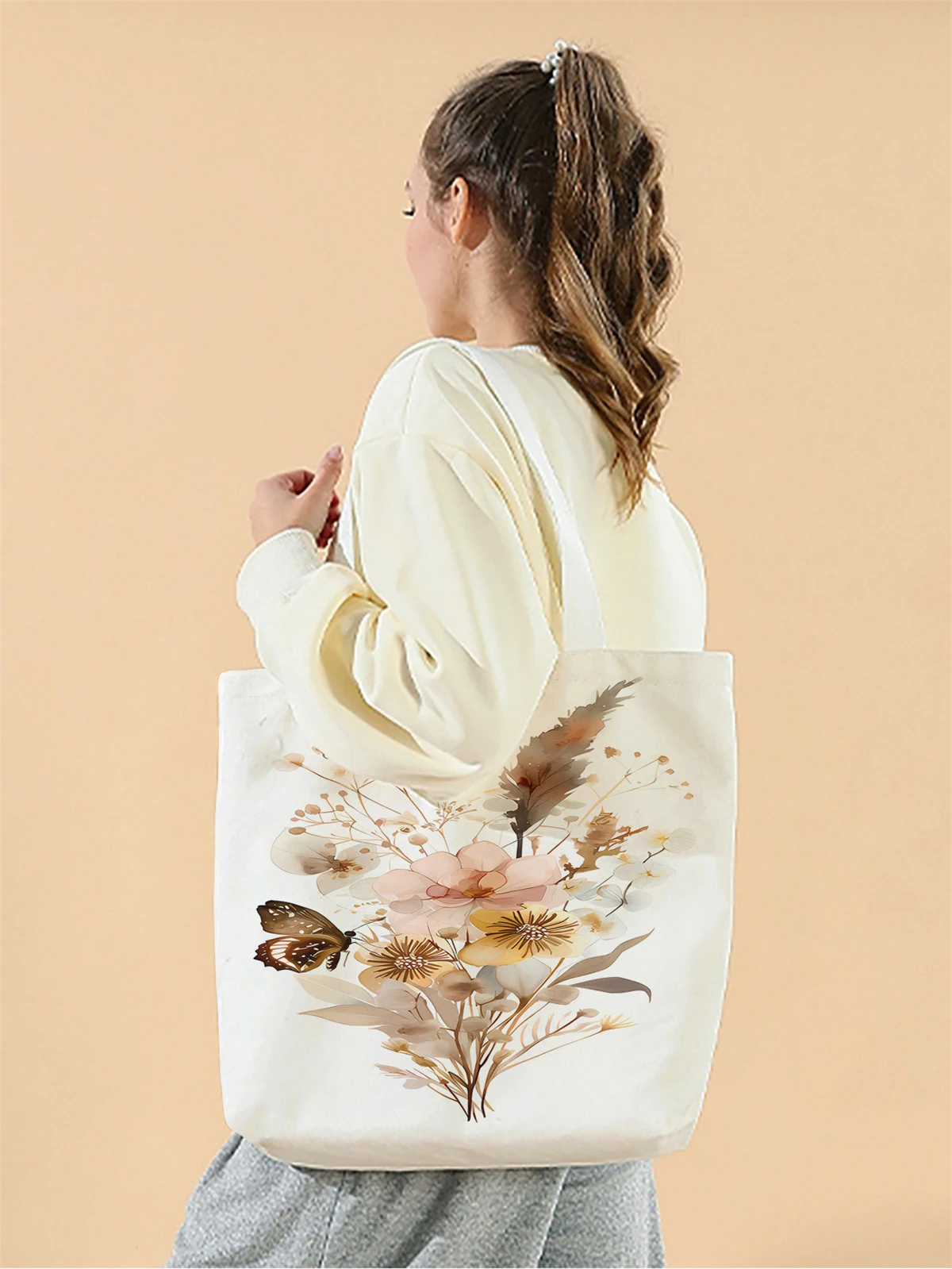 1pc,butterfly handbag, reusable fashionable handbag, multifunctional handbag, printed canvas shopping bag