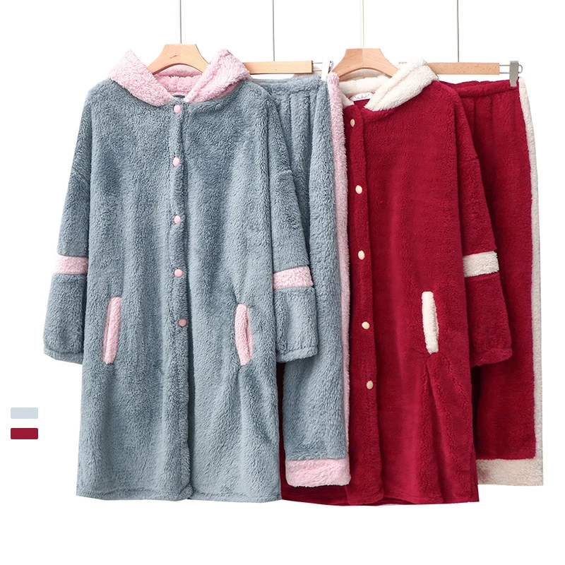 

2022 Autumn And Winter New Coral Fleece Loose Nightgown Home Pajamas Nightgown Suit For Women Pijama Xxl Pyama Woman Set