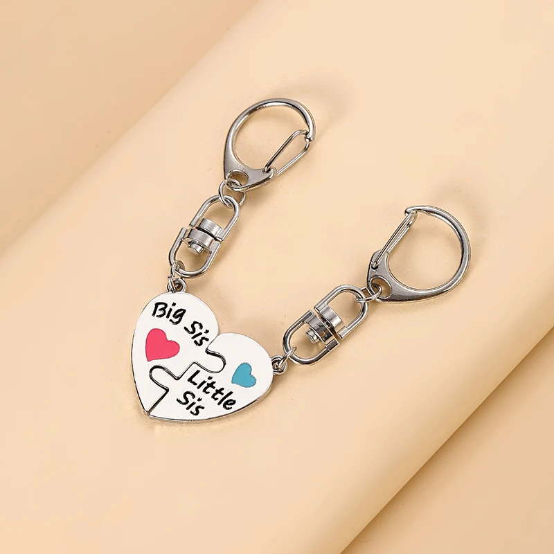 2 Teile/satz Große Schwester Kleine Schwester Schlüsselbund Liebe Herz Kristall Schlüssel Kette Familie Zink-legierung Paare Party Schmuck Zubehör Geschenk