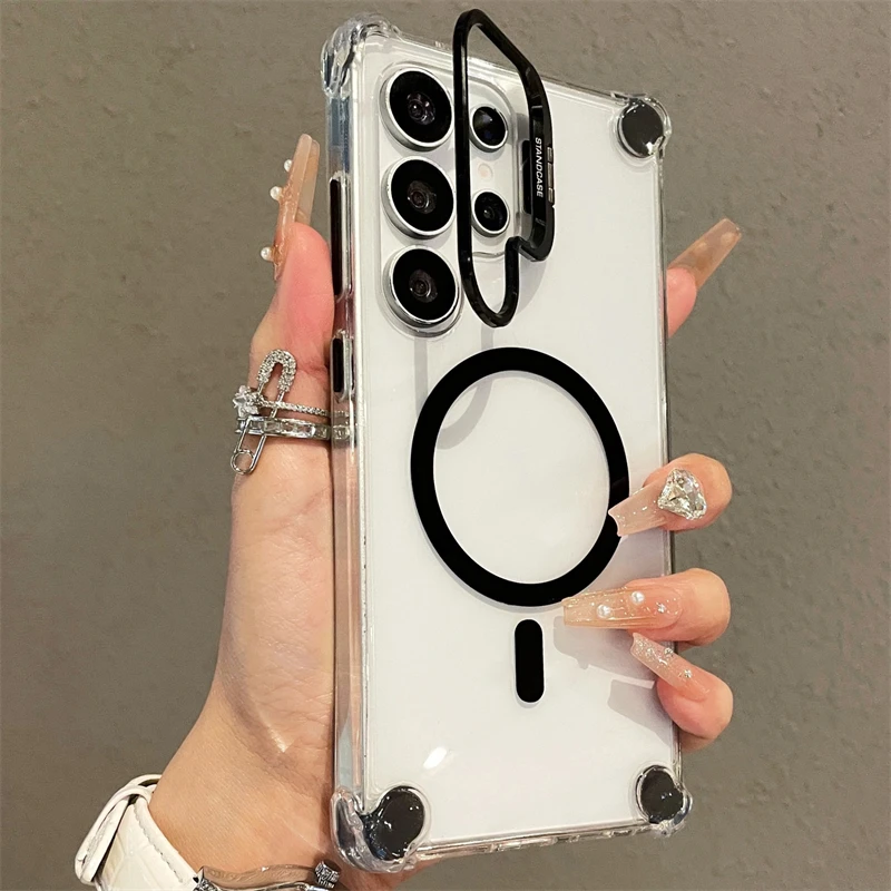Clear Camera Lens Stand Phone Case with Magnetic Feature