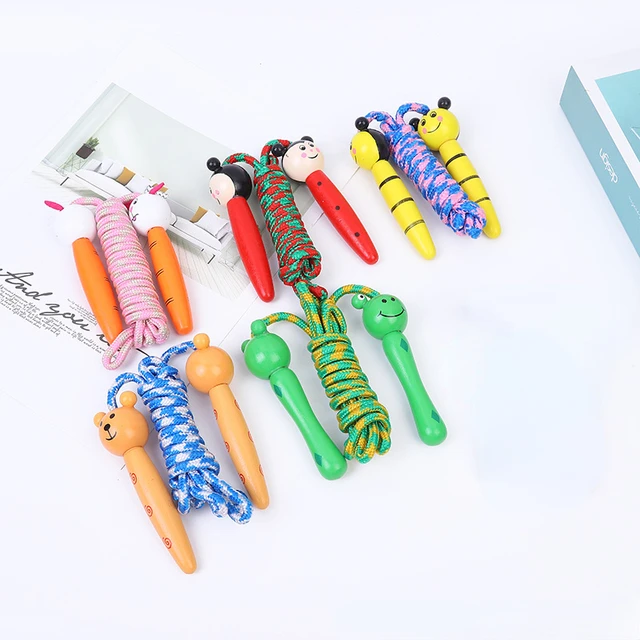 Kids Jump Rope Adjustable Cotton Braided Skipping Rope with Wooden Handle for Boys and Girls Fitness Training Fun Toy 3